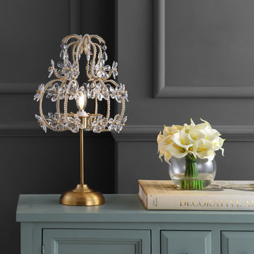 Clara 20.5" Crystal Flower Beaded Girandole Metal/Acrylic LED Table Lamp - JONATHAN Y